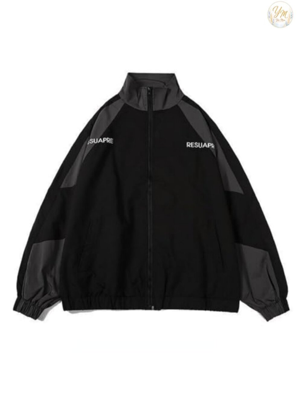 Oversized Patchwork Bomber Jacket Zipper Closure Polyester Casual
